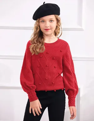Arshiner Kid Girls Crew Neck Lantern Sleeve Sweater Jumper