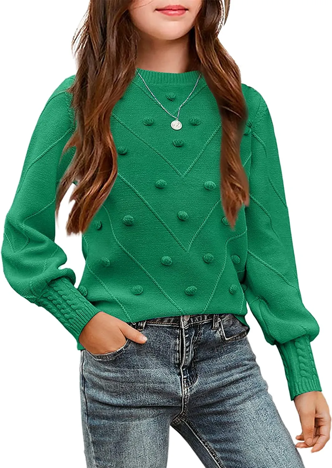 Arshiner Kid Girls Crew Neck Lantern Sleeve Sweater Jumper