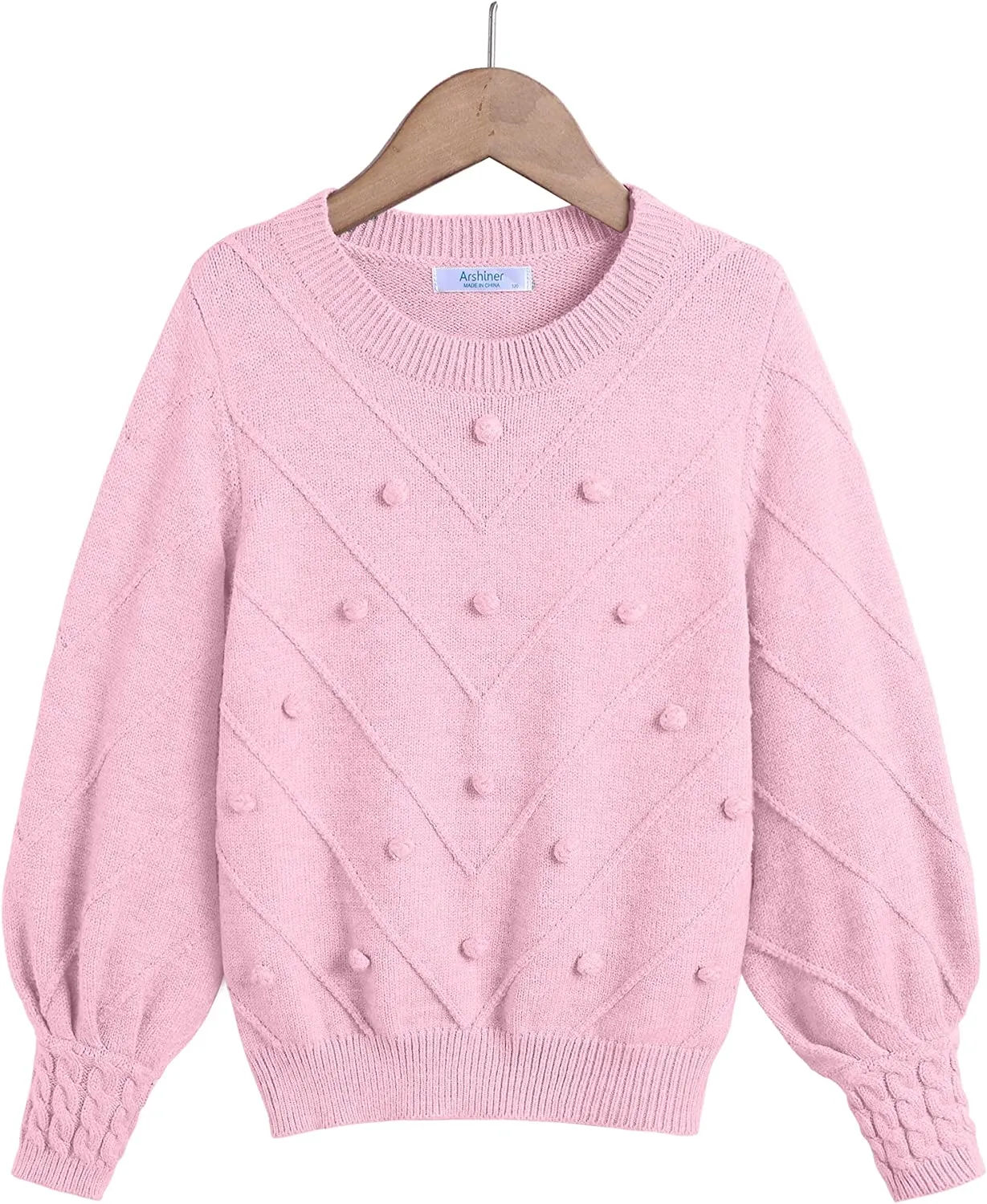 Arshiner Kid Girls Crew Neck Lantern Sleeve Sweater Jumper