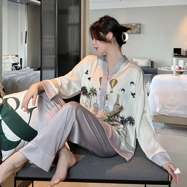 Ashore Shop NEW Womens in home Matching Pajamas Set Luxury Orange Coconut Print Sleepwear