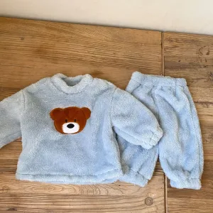 Autumn and winter children's pajamas padded long hair flannel suit coral fleece home clothing