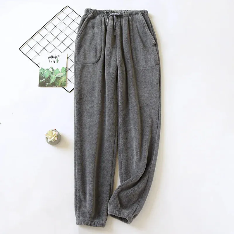 Autumn and winter new couple pajamas flannel thickened warm trousers men's and women's coral fleece plus size home pants pajama