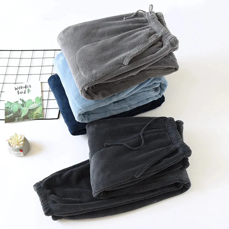 Autumn and winter new couple pajamas flannel thickened warm trousers men's and women's coral fleece plus size home pants pajama