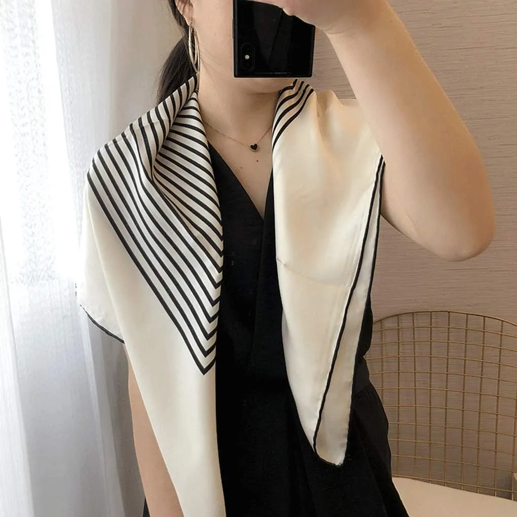 Autumn and Winter Temperament White Silk Scarf Square Silk Silk Scarf Neck Shawl Women (White 90 * 90cm)