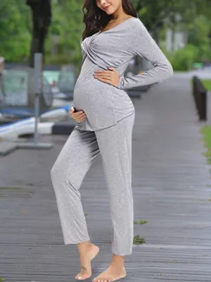 Autumn V-neck Homewear Maternity and Nursing Suit