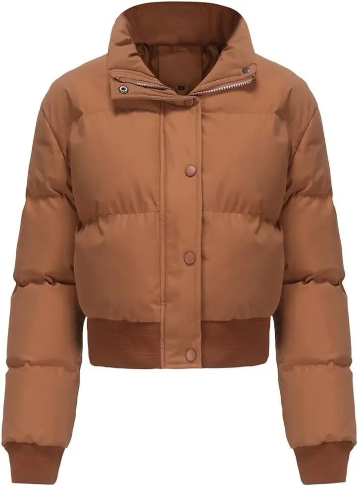 Autumn Winter Turtleneck Warm Down Cotton Coat Womens Long Sleeve Puffer Parkas Short Cotton Jacket