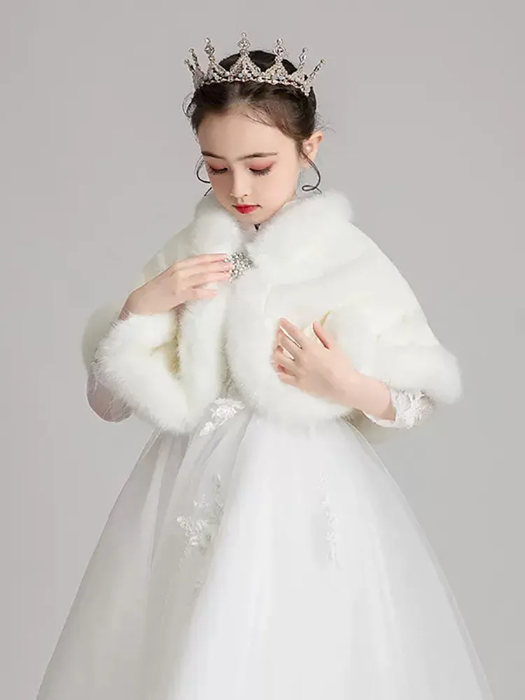 Autumn/Winter Girl's Plush Thickened Cloak Flower Girl's Thickened Shawl Waistcoat