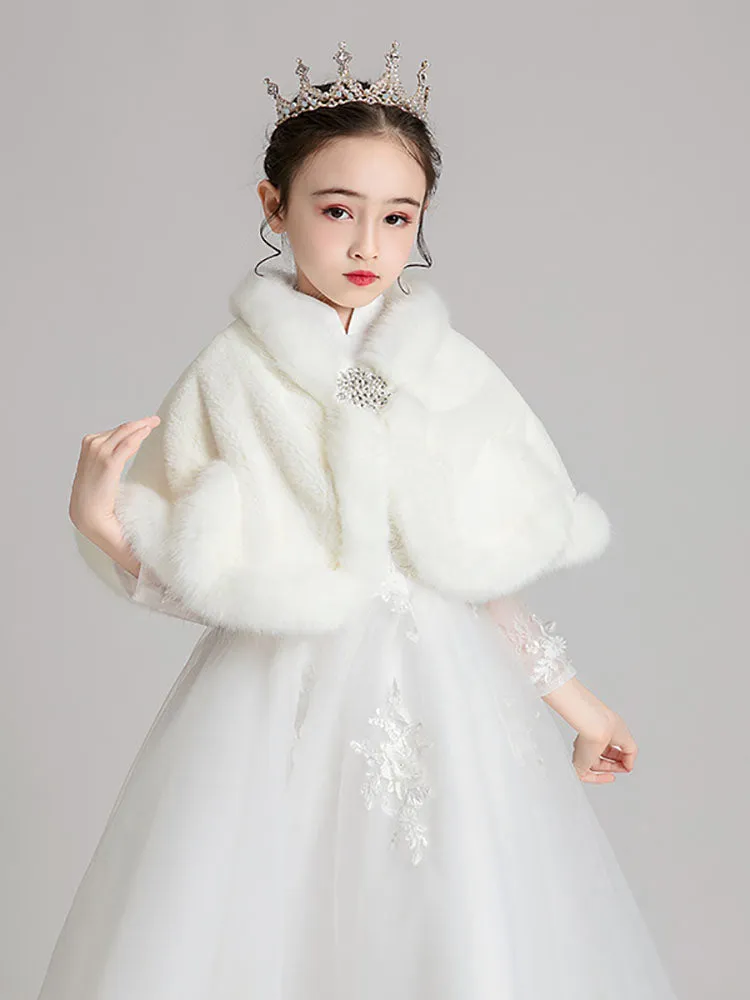 Autumn/Winter Girl's Plush Thickened Cloak Flower Girl's Thickened Shawl Waistcoat