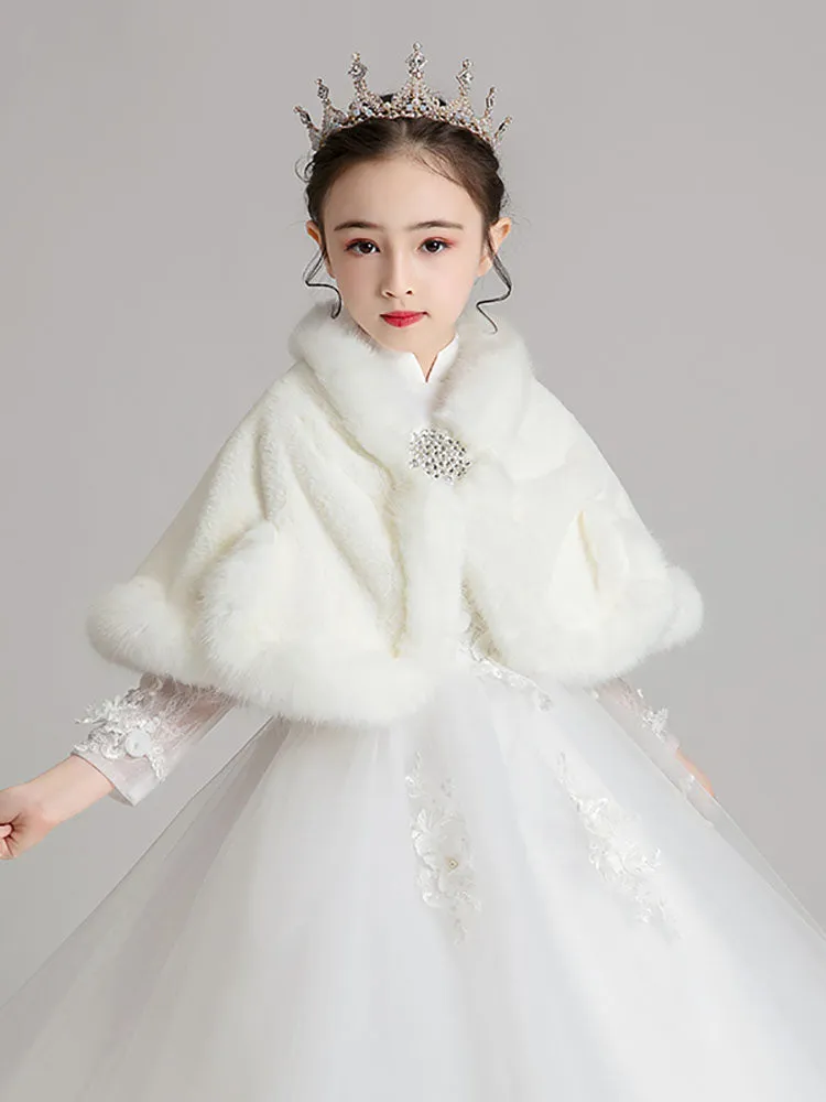 Autumn/Winter Girl's Plush Thickened Cloak Flower Girl's Thickened Shawl Waistcoat