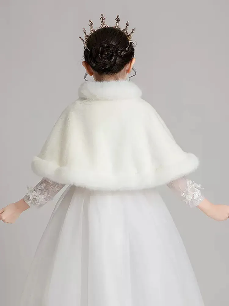 Autumn/Winter Girl's Plush Thickened Cloak Flower Girl's Thickened Shawl Waistcoat