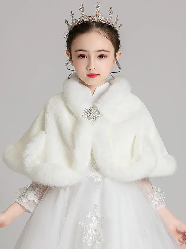 Autumn/Winter Girl's Plush Thickened Cloak Flower Girl's Thickened Shawl Waistcoat