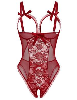 Avidlove Sexy Lingerie for Women One Piece Lace Babydoll Sleepwear Bodysuit Wine Red Medium