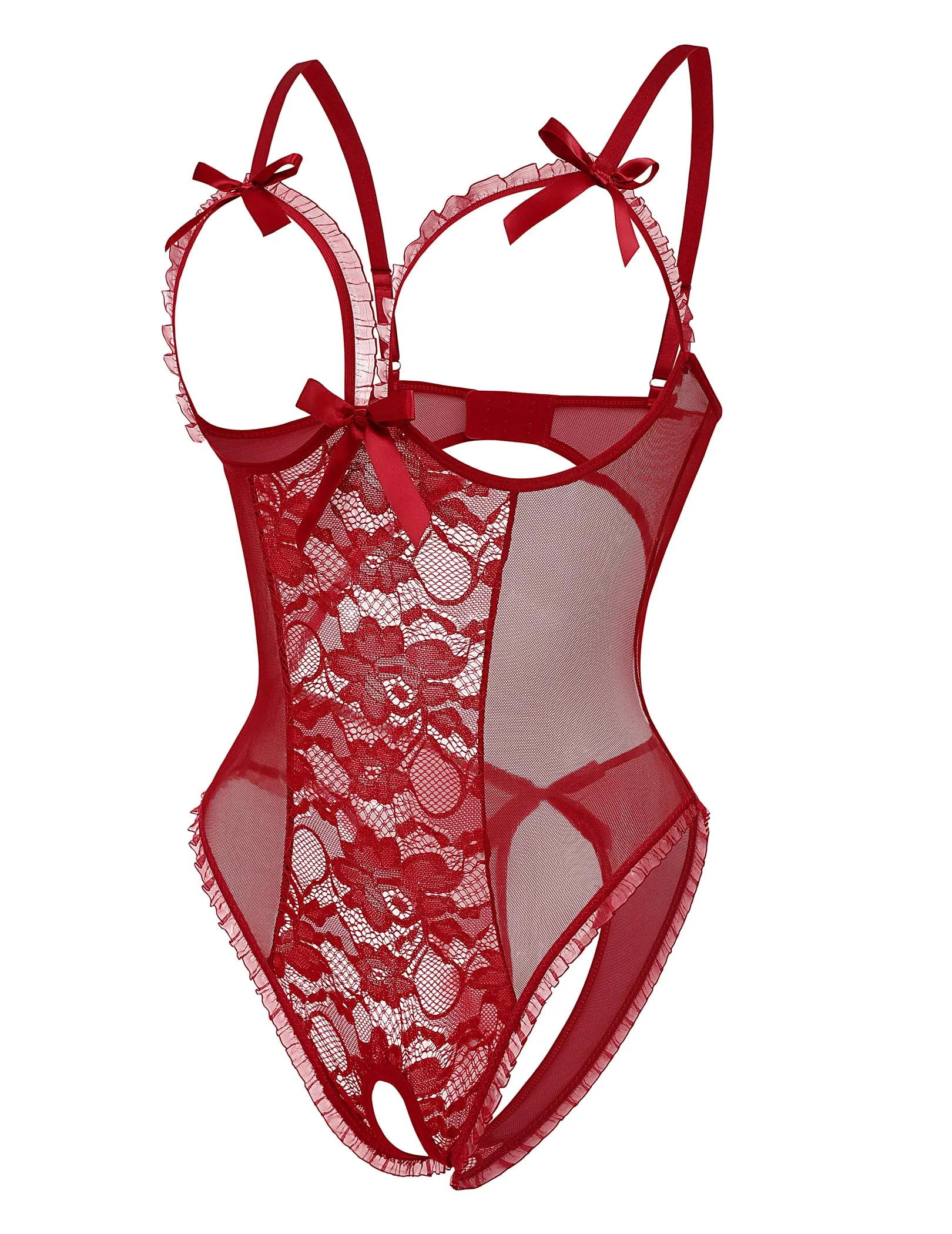Avidlove Sexy Lingerie for Women One Piece Lace Babydoll Sleepwear Bodysuit Wine Red Medium