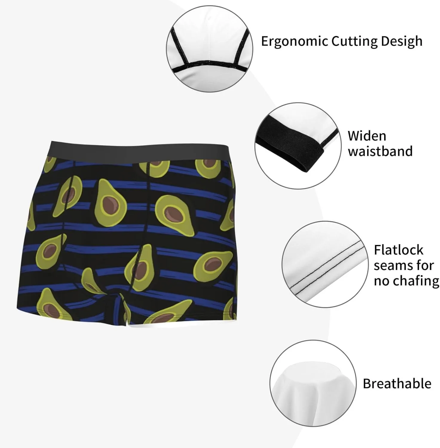 Avocado Print Boxer Briefs For Men Breathable Underwear-