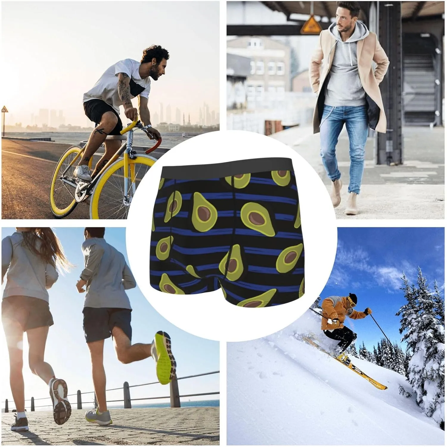 Avocado Print Boxer Briefs For Men Breathable Underwear-