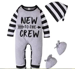 Baby Boy 4 Piece Set - Baby Boy Spring/Autumn Newborn Cotton Long Sleeve Romper   Hat  Socks 4 Pc Set