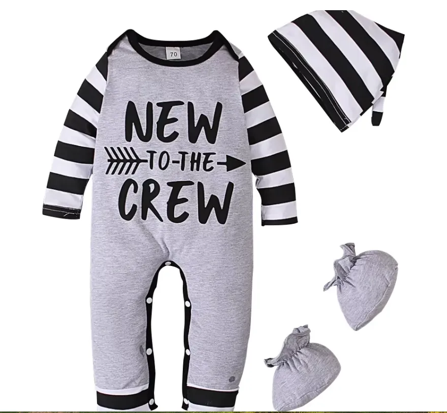Baby Boy 4 Piece Set - Baby Boy Spring/Autumn Newborn Cotton Long Sleeve Romper   Hat  Socks 4 Pc Set