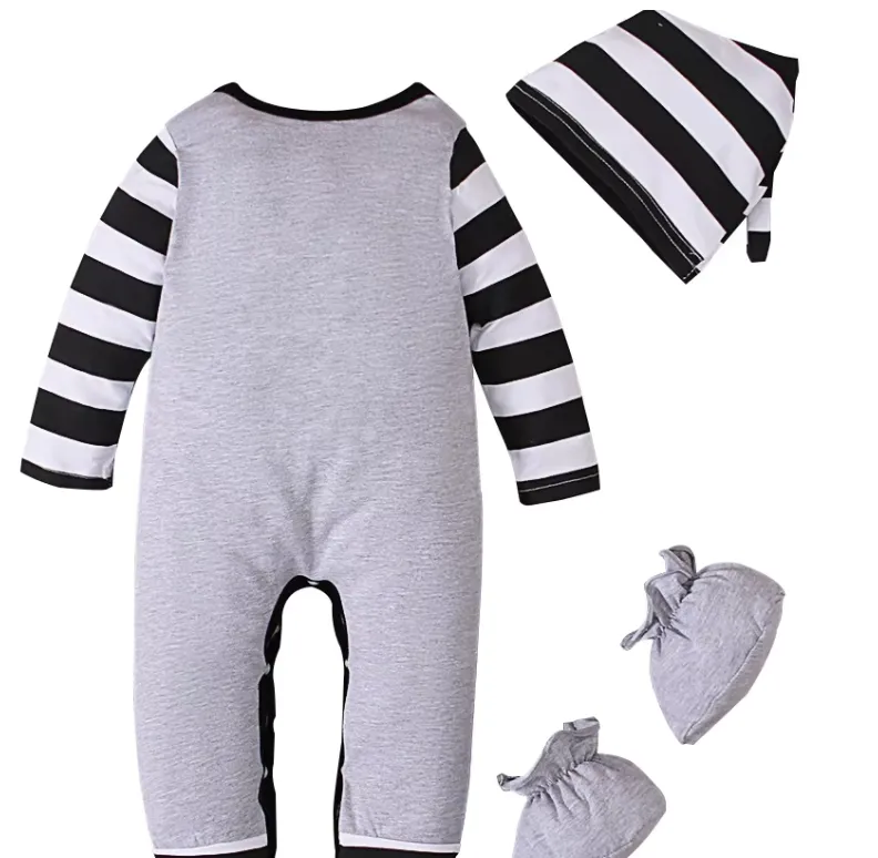 Baby Boy 4 Piece Set - Baby Boy Spring/Autumn Newborn Cotton Long Sleeve Romper   Hat  Socks 4 Pc Set