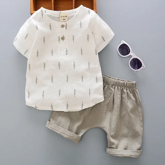 Baby boy clothes summer short-sleeved shorts suit boys and girls cotton and linen printed casual clothing baby 2-piece set S3469218