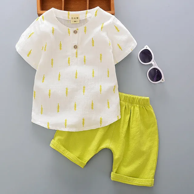 Baby boy clothes summer short-sleeved shorts suit boys and girls cotton and linen printed casual clothing baby 2-piece set S3469218