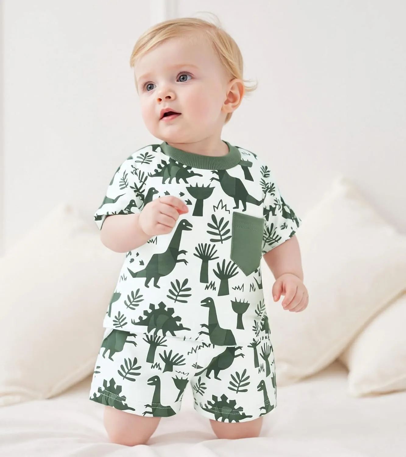 Baby Boy Short Outfits Summer Toddler Boy Shorts Dinosaur Short Sleeve T-shirt 2 Pcs Summer Baby Boy Short Set