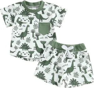 Baby Boy Short Outfits Summer Toddler Boy Shorts Dinosaur Short Sleeve T-shirt 2 Pcs Summer Baby Boy Short Set