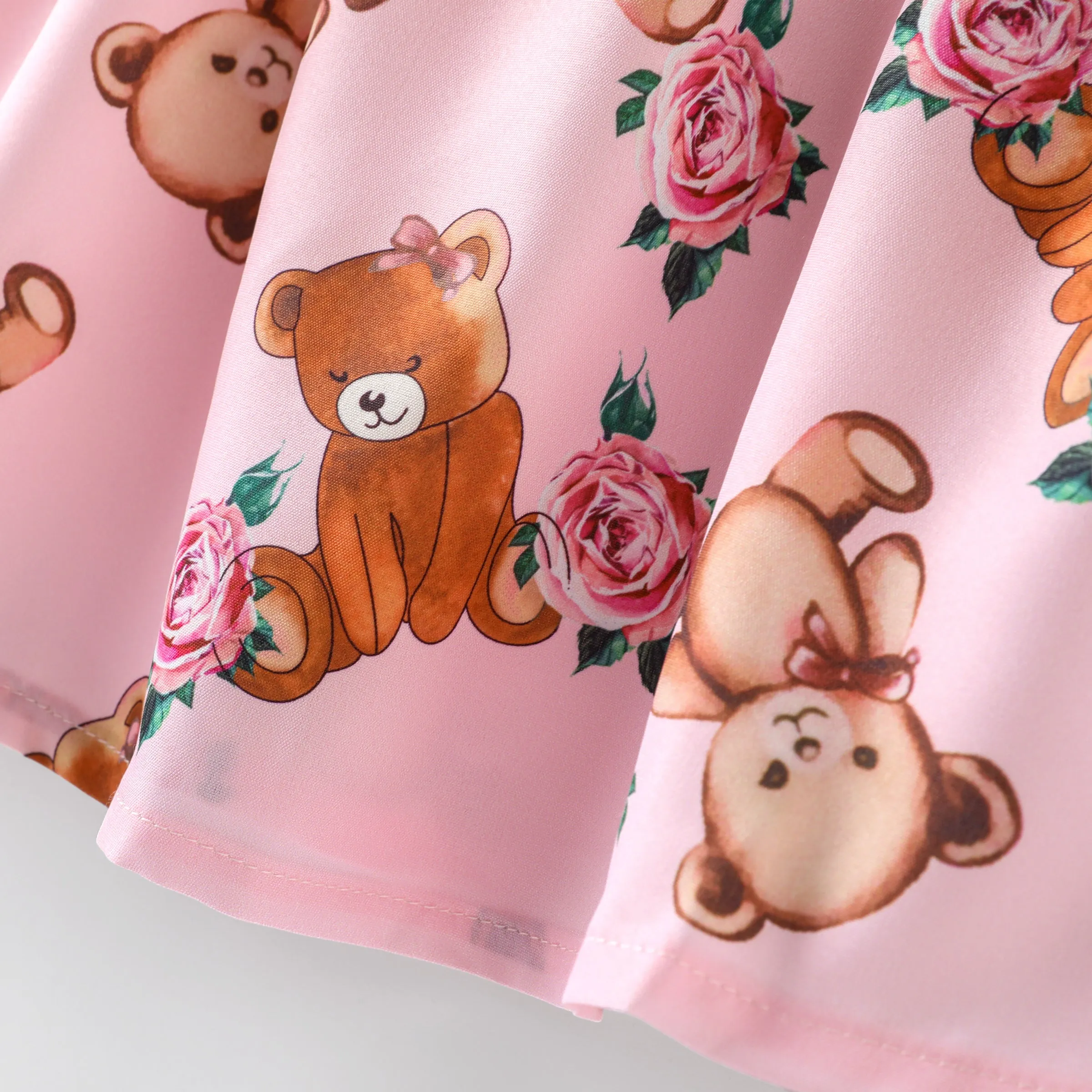 Baby Girl 100% Cotton Short-sleeve Cartoon Bear Faux-two Suspender Dress