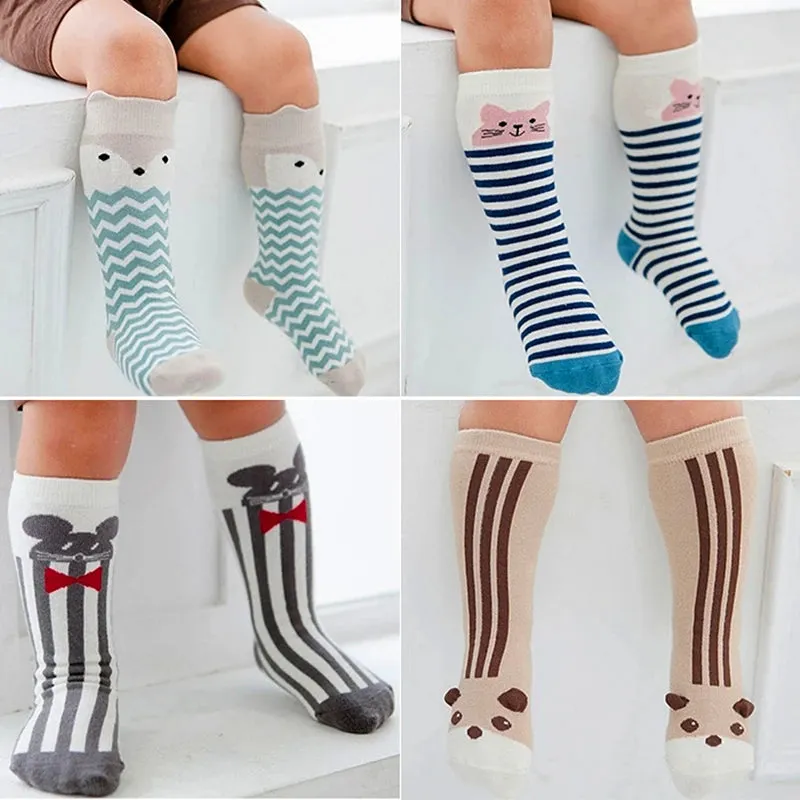 Baby Knee Highs Anti Slip Baby Socks Newborn Girls Boys Toddler Socks Long Tube Fox Cat Animal Infant Cotton Socks Cute Kids