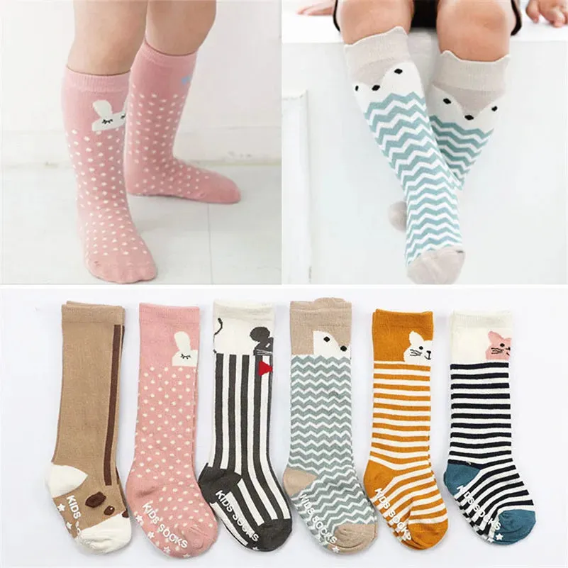 Baby Knee Highs Anti Slip Baby Socks Newborn Girls Boys Toddler Socks Long Tube Fox Cat Animal Infant Cotton Socks Cute Kids