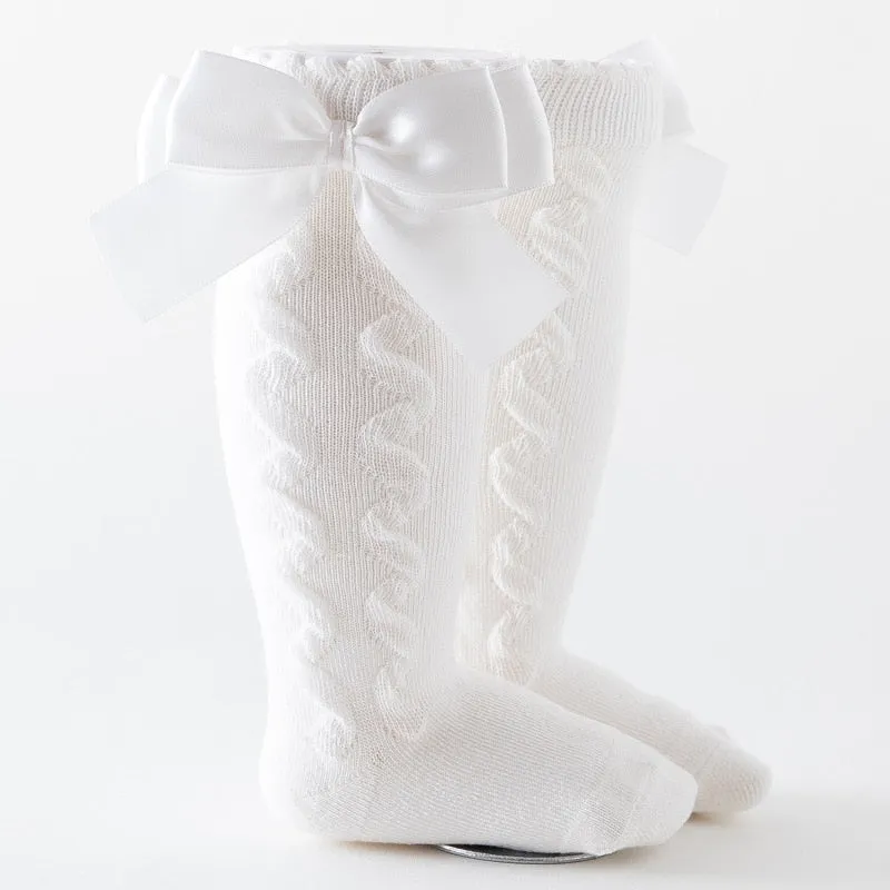 Baby Toddlers Knee-High Socks With Big Bow Design Cotton Stockings