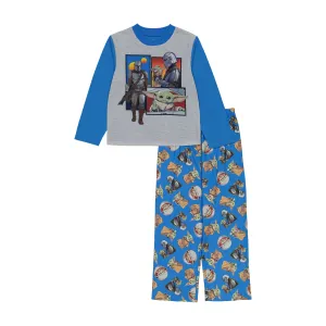 Baby Yoda Boys Pajama Set, Long Sleeve Top and Pants 2PC PJ Outfit, 4-10, Blue