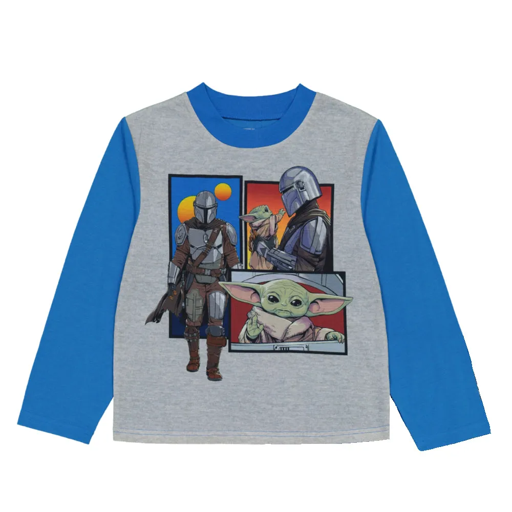 Baby Yoda Boys Pajama Set, Long Sleeve Top and Pants 2PC PJ Outfit, 4-10, Blue