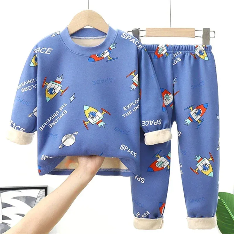 Baby/Kids Thick Warm Cartoon Print Pajamas Set