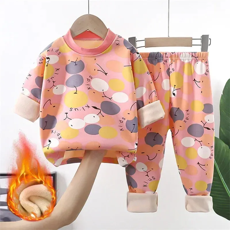 Baby/Kids Thick Warm Cartoon Print Pajamas Set