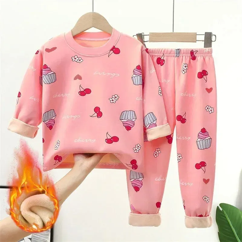 Baby/Kids Thick Warm Cartoon Print Pajamas Set