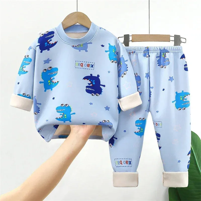 Baby/Kids Thick Warm Cartoon Print Pajamas Set