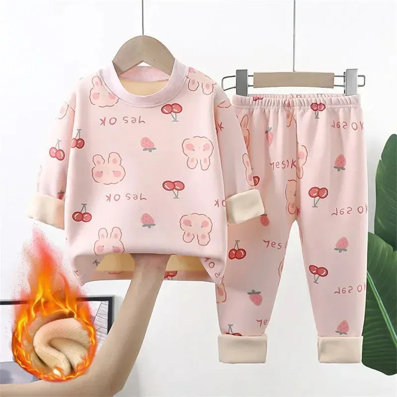 Baby/Kids Thick Warm Cartoon Print Pajamas Set