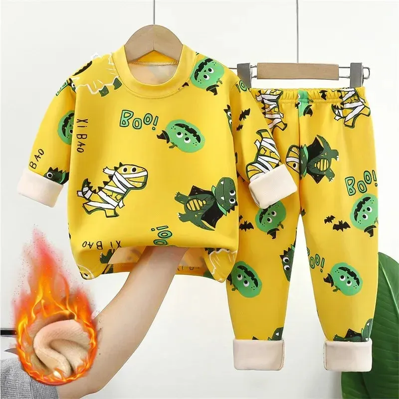 Baby/Kids Thick Warm Cartoon Print Pajamas Set