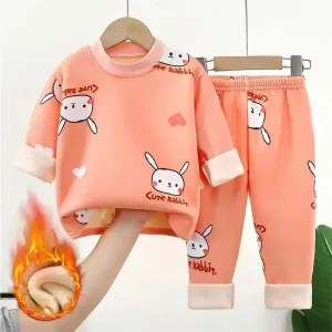 Baby/Kids Thick Warm Cartoon Print Pajamas Set