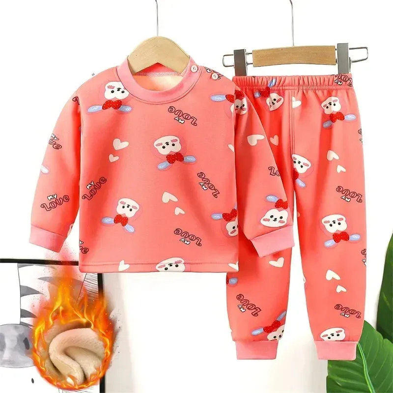 Baby/Kids Thick Warm Cartoon Print Pajamas Set