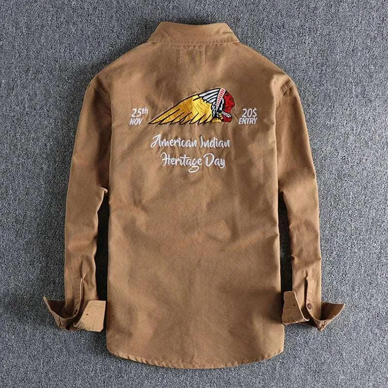Back Embroidered Striped Long-Sleeved Shirt