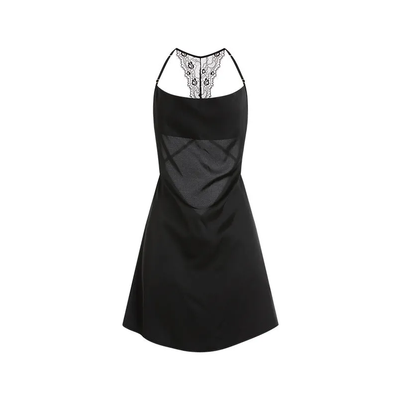 Backless Lace Transparent Thin Slip Nightdress Homewear Set