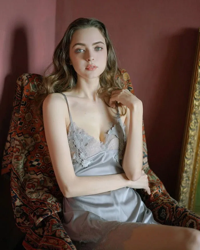 Backless Nightdress Satin Silk Lace Nightgown