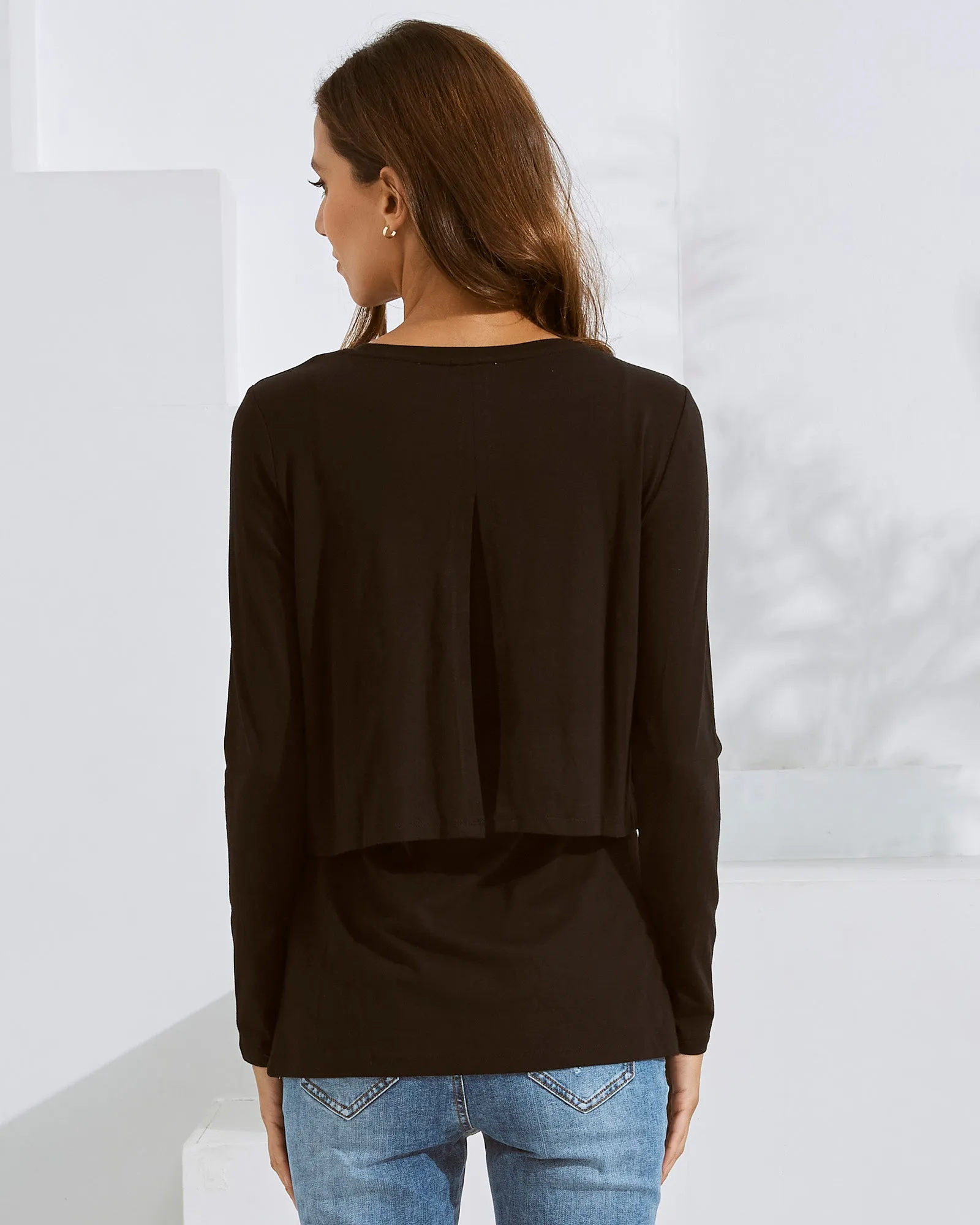 Bamboo Long Sleeve Maternity and Nursing Top in Black