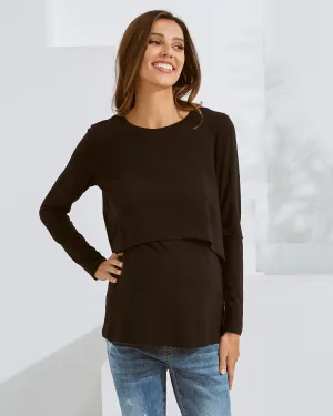 Bamboo Long Sleeve Maternity and Nursing Top in Black