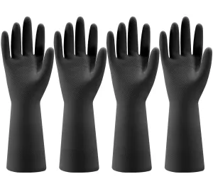 Bamllum 4 Pairs Rubber Kitchen Dishwashing Gloves - Reusable Household Cleaning Gloves for Washing Dishes and Cleaning Tasks, Flexible Long-lasting and Non-Slip (Medium, Black) Medium