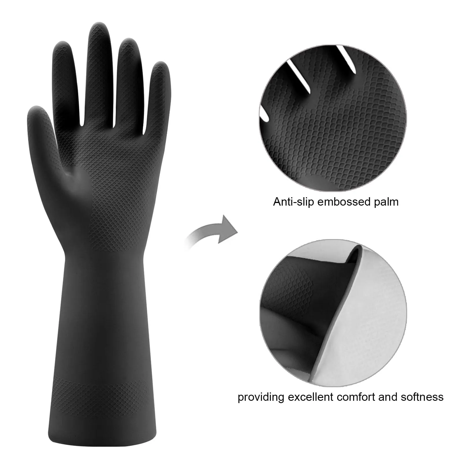 Bamllum 4 Pairs Rubber Kitchen Dishwashing Gloves - Reusable Household Cleaning Gloves for Washing Dishes and Cleaning Tasks, Flexible Long-lasting and Non-Slip (Medium, Black) Medium