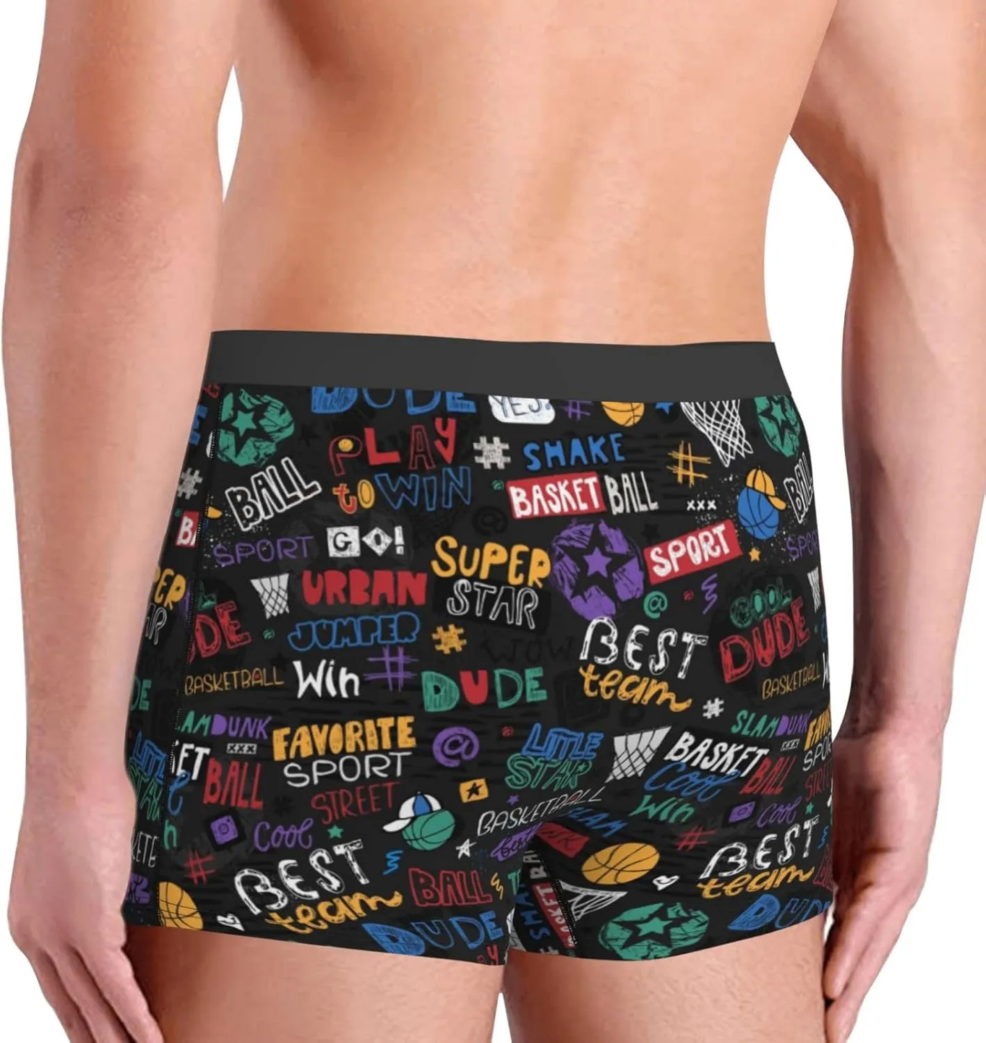 Basketball Print Boxer Briefs For Men Breathable Underwear-