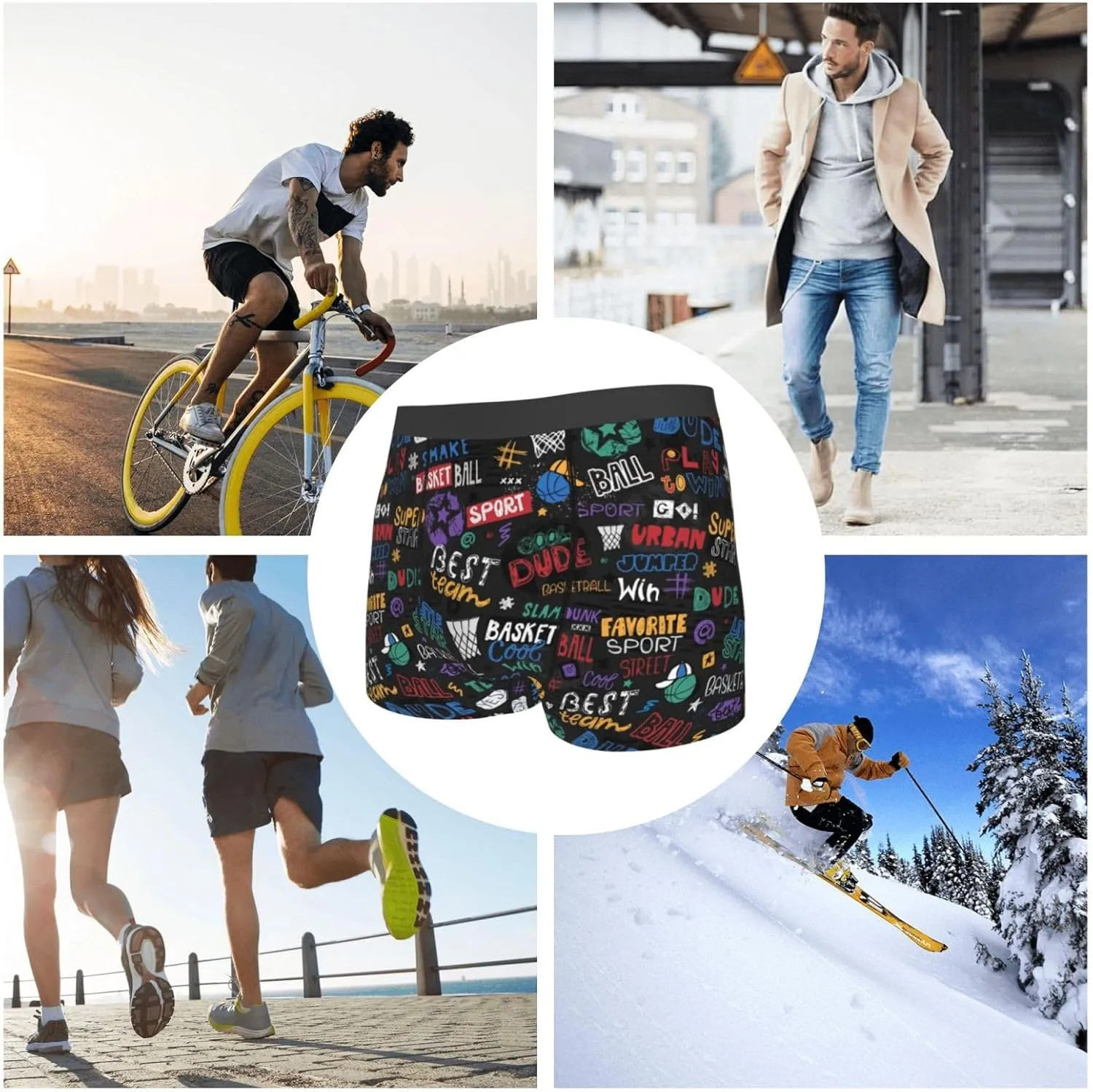 Basketball Print Boxer Briefs For Men Breathable Underwear-