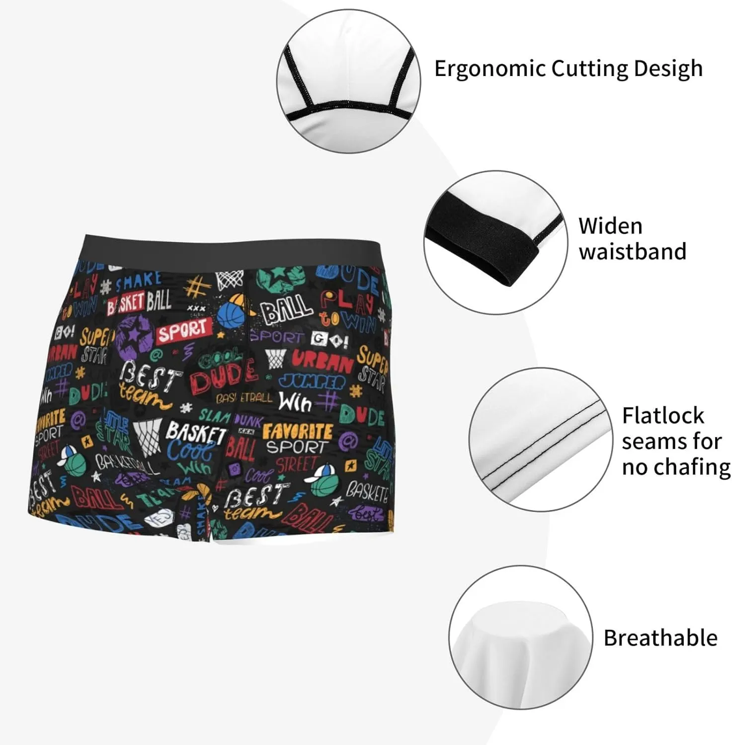 Basketball Print Boxer Briefs For Men Breathable Underwear-